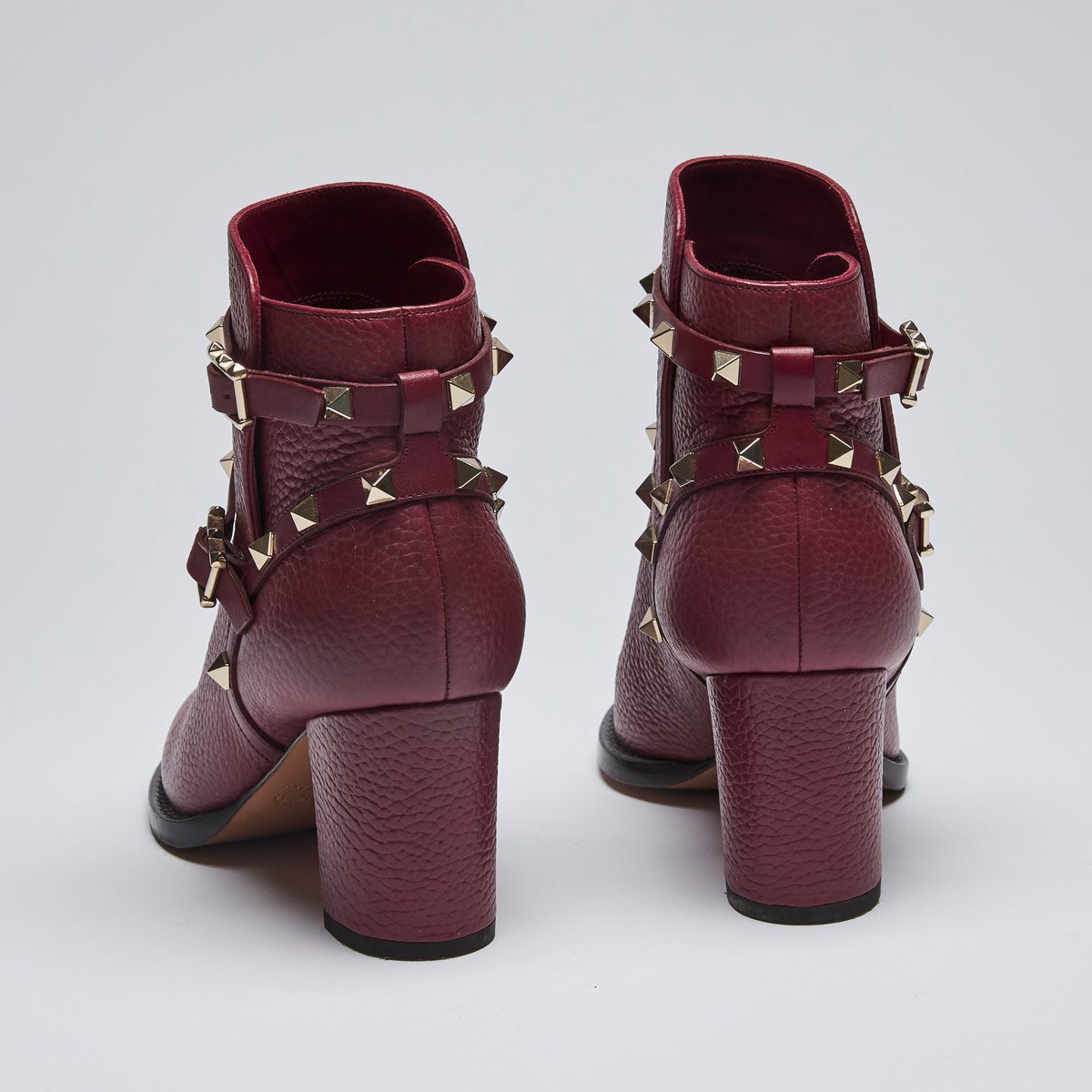 Pre-Loved Burgundy Grained Leather Ankle Boots with Studded Ankle Straps.(back)