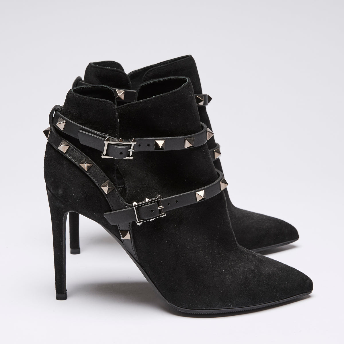 Valentino Black Suede Rockstud Stiletto Ankle Boots Size 36