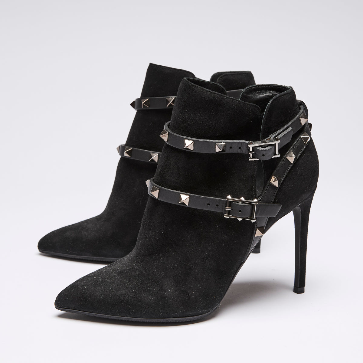 Valentino Black Suede Rockstud Stiletto Ankle Boots Size 36