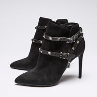 Valentino Black Suede Rockstud Stiletto Ankle Boots Size 36