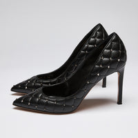 Valentino Black Quilted Leather Rock Studded Point Toe Heels Size 39