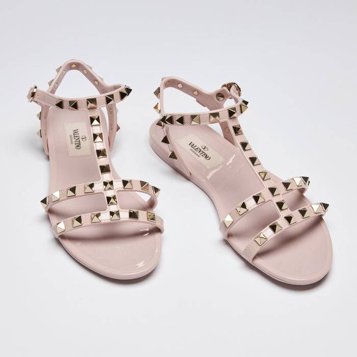 Valentino Light Pink Rockstud Caged Jelly Sandals Size 35(front)