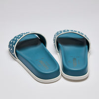 Valentino Garavani Rockstud Blue and White Quilted Pool Slides Size 38