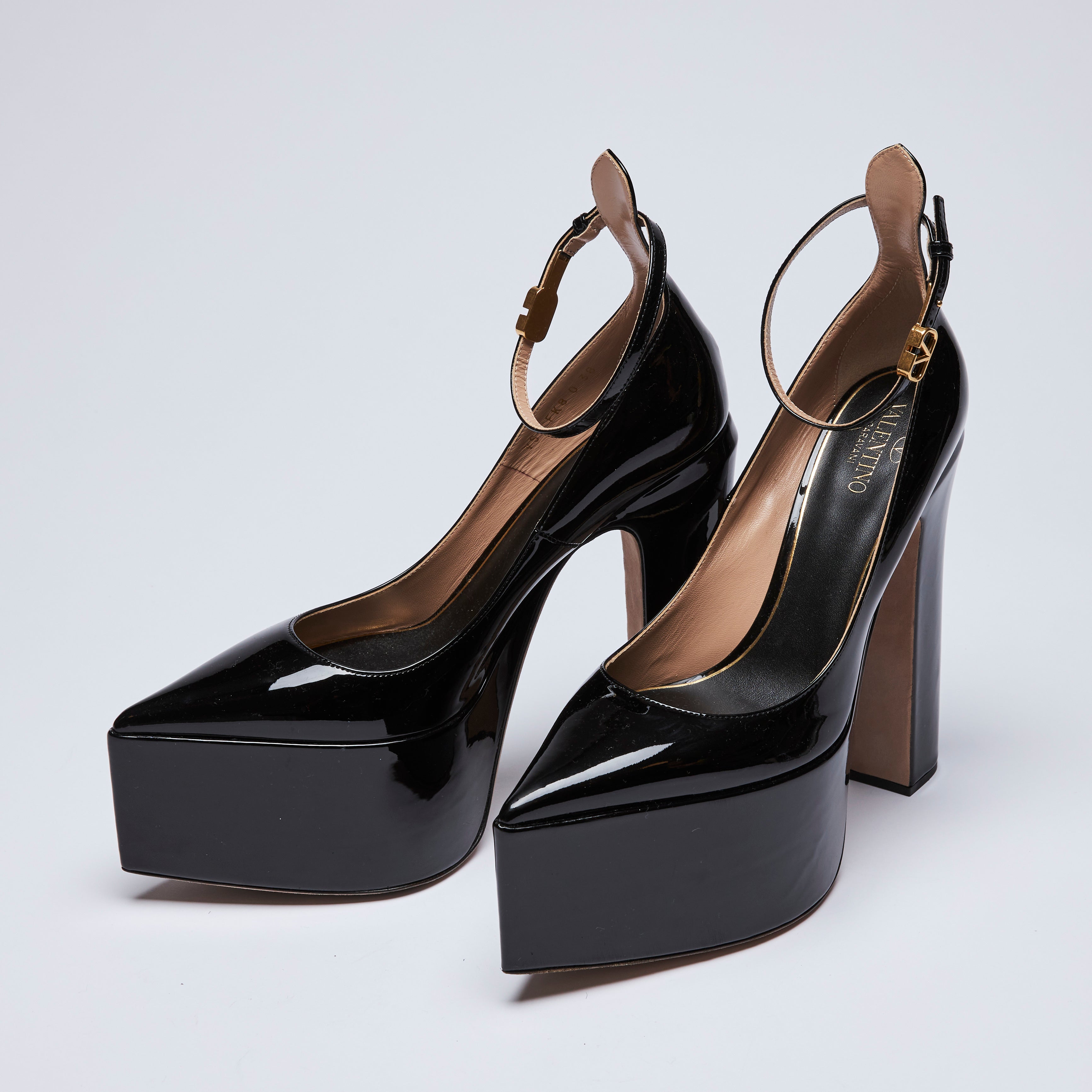 Black patent leather pumps with ankle strap best sale