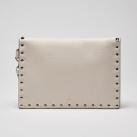 Valentino Garavani Pebbled Calfskin Large Rockstud Envelope Clutch Cream (Back)