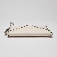 Valentino Garavani Pebbled Calfskin Large Rockstud Envelope Clutch Cream (Top)