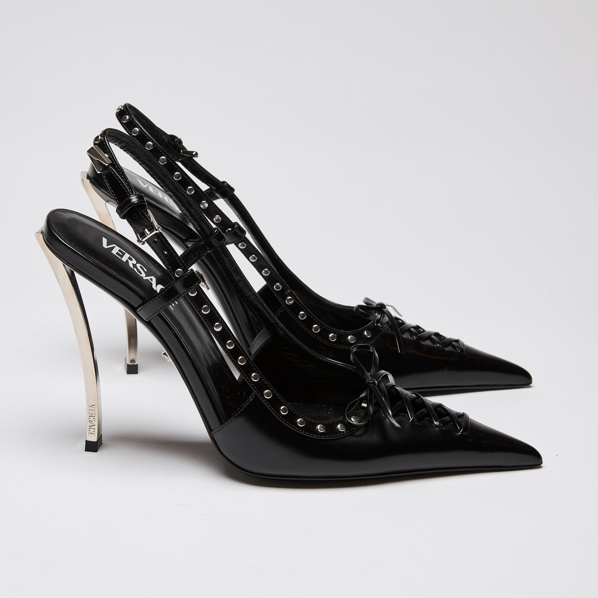 Versace x Dua Lipa Black Leather Corset Heels Size 39 (side)