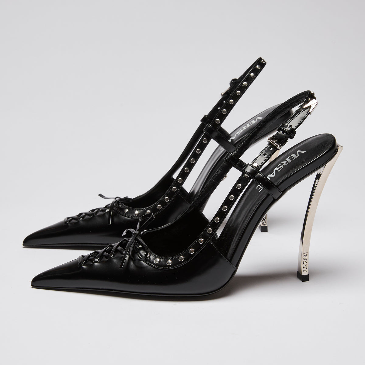 Versace x Dua Lipa Black Leather Corset Heels Size 39 (side)