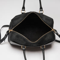 Pre-Loved Black Leather and Pony Hair Duffle Bag with Removable Shoulder Strap.  (interior)