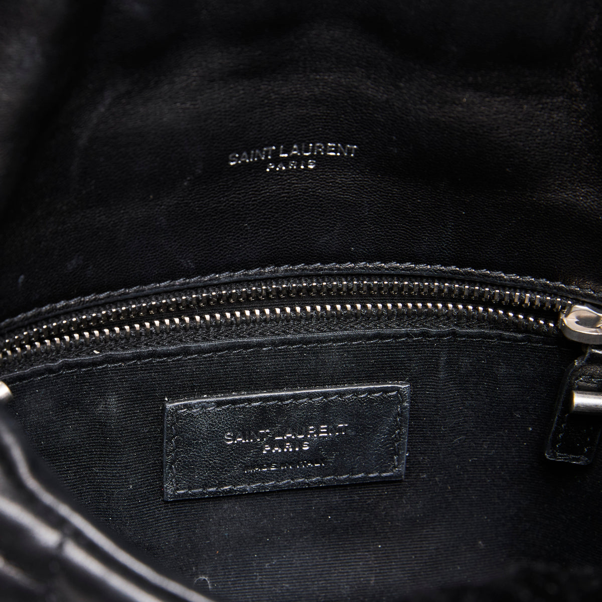 Saint Laurent Quilted Black Lambskin Loulou Chain Bag (Interior)