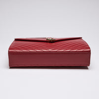 YSL Red Grained Leather Chevron Large Envelope Bag (bottom)