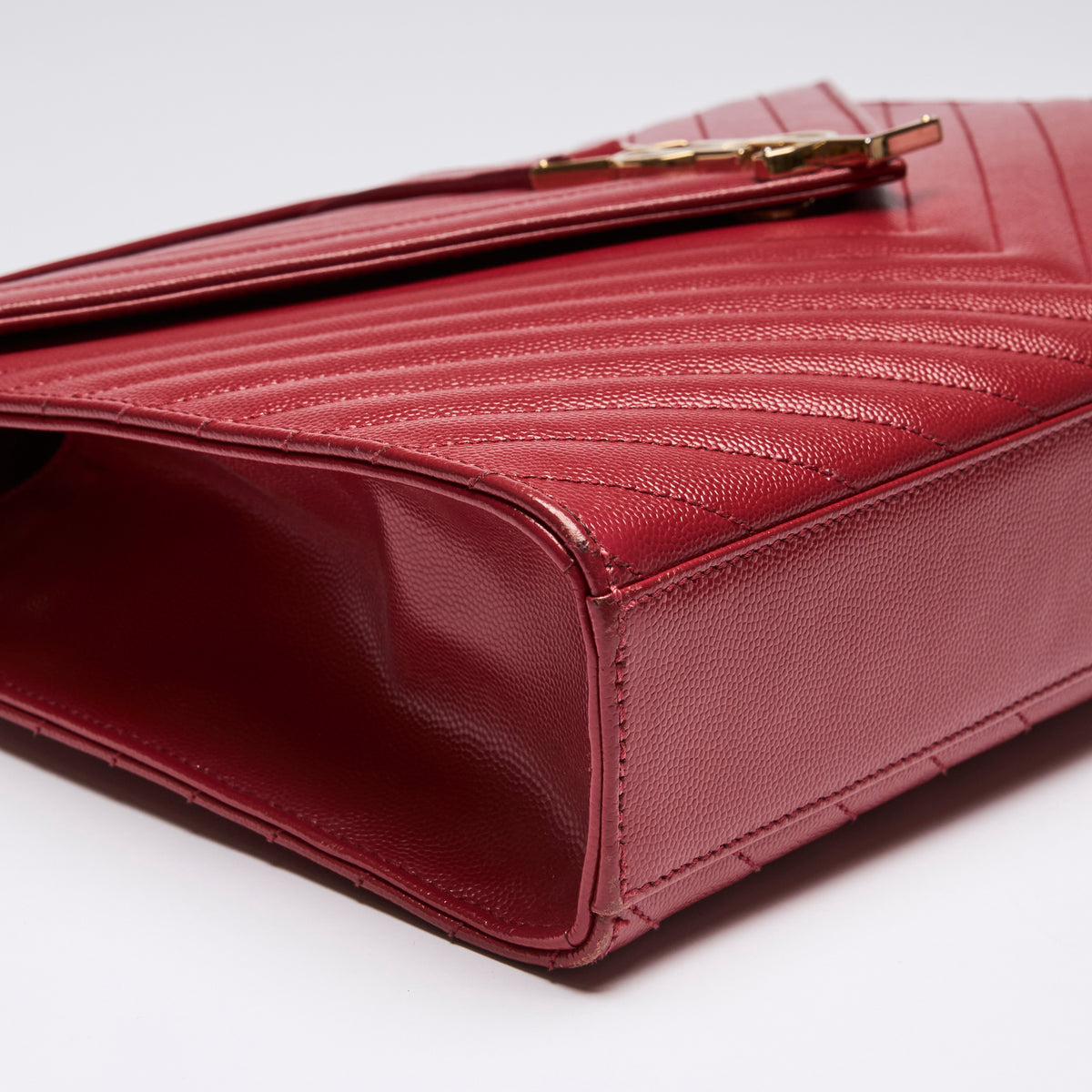 YSL Red Grained Leather Chevron Large Envelope Bag (corner)