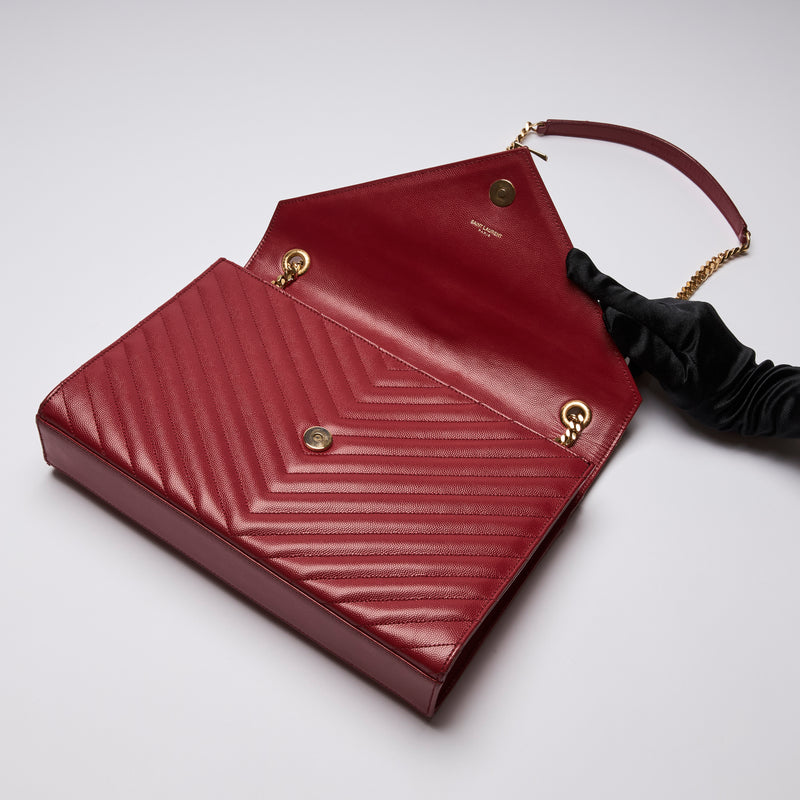 YSL Red Grained Leather Chevron Large Envelope Bag (flap)