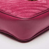 Excellent Pre-Loved Magenta Pink Suede and Leather Top Zip Crossbody Bag.(corner)