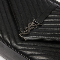Pre-Loved Black Grained Leather Chevron Stitched Flap Bag with Removable Shoulder Chain and Handle.(logo)