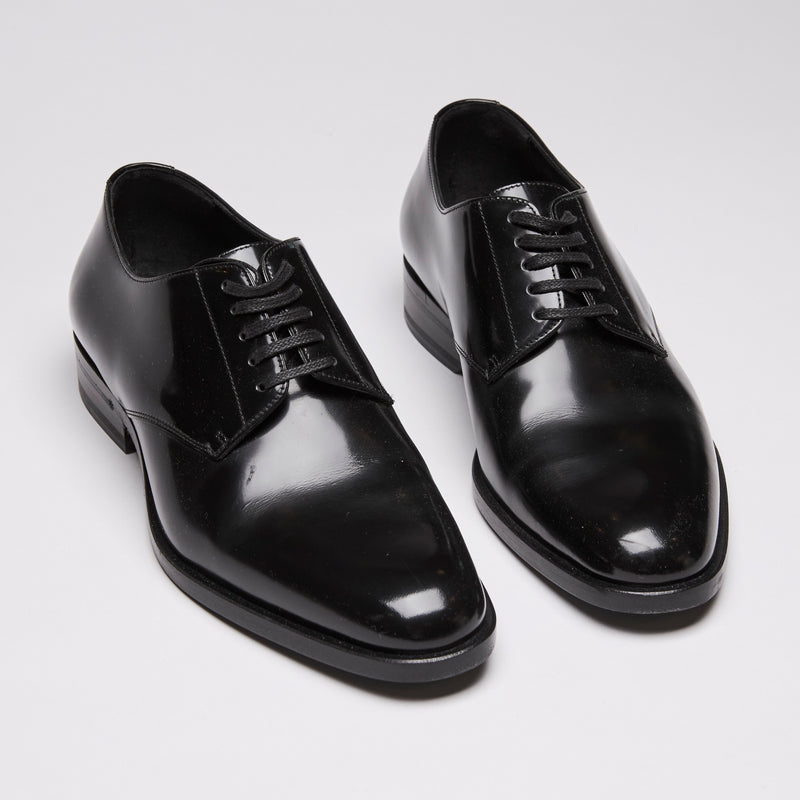 Saint Laurent Patent Calfskin Smoking 25 Derby Lace Up Shoes Black Size 36