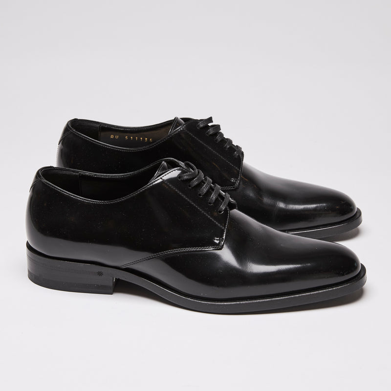 Saint Laurent Patent Calfskin Smoking 25 Derby Lace Up Shoes Black Size 36