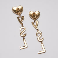 Saint Laurent Pendant Earrings with Crystal Heart and Logo Drop with Clip Closure