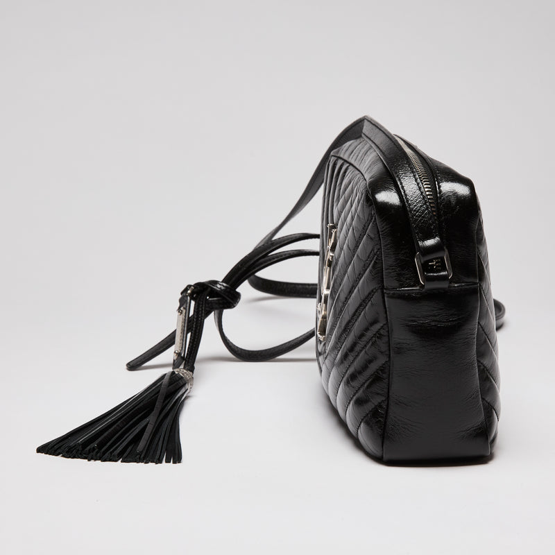 YSL Black Chevron Crossbody Camera Handbag