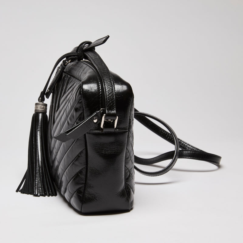 YSL Black Chevron Crossbody Camera Handbag