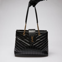 Pre-Loved Black Quilted Leather Large Tote Bag.(front)