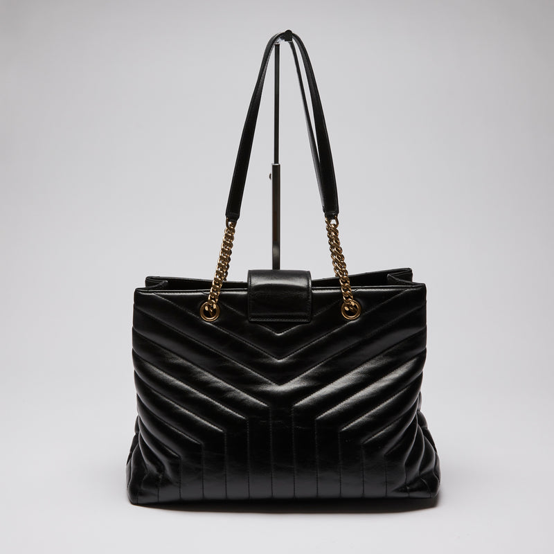 Pre-Loved Black Quilted Leather Large Tote Bag.(back)