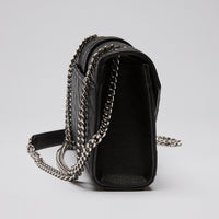 Excellent Pre-Loved Black Pebbled Leather Tri-Quilted Envelope Chain Bag.(side)