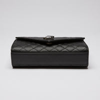 Excellent Pre-Loved Black Pebbled Leather Tri-Quilted Envelope Chain Bag.(bottom)