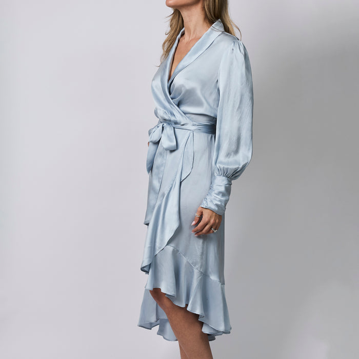 Zimmermann Pale Blue Silk Wrap Midi Dress Size 1