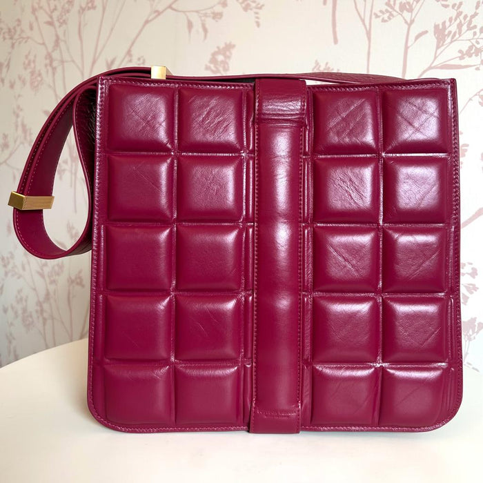 Burgundy Distressed Leather with Large Puff Waffle Patterned Vertical Tote Bag (back view)