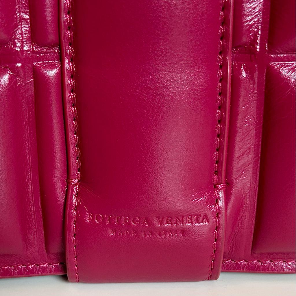 Burgundy Distressed Leather with Large Puff Waffle Patterned Vertical Tote Bag (close up view)