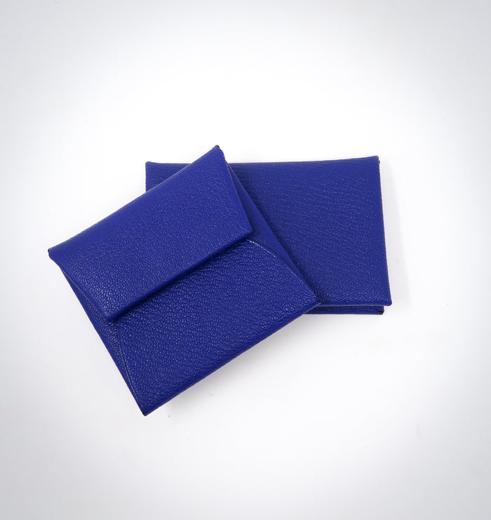 electric blue leather square coin pouch (flat lay view)