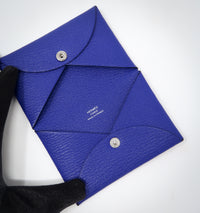 electric blue leather square coin pouch (interior view)
