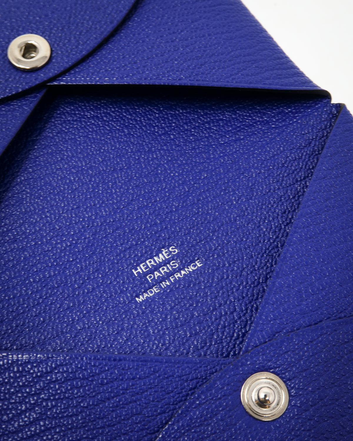 electric blue leather square coin pouch (interior logo view)