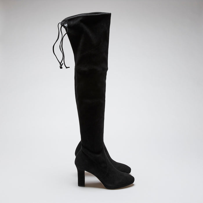 black suede over the knee heel boots (side view)