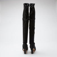 black suede over the knee heel boots (back view)