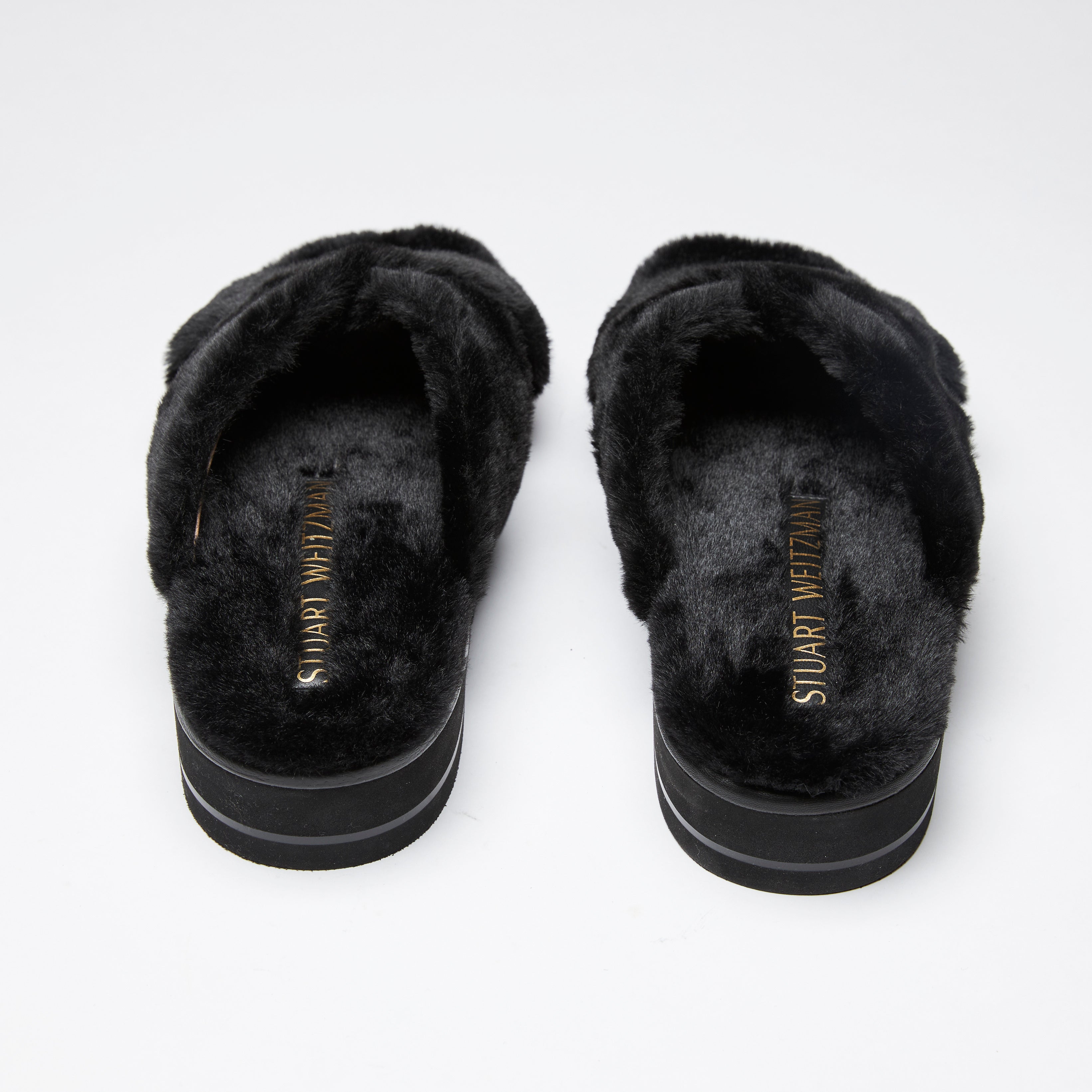 Stuart Weitzman Black Furry Slippers | Luxury Finds Consignment